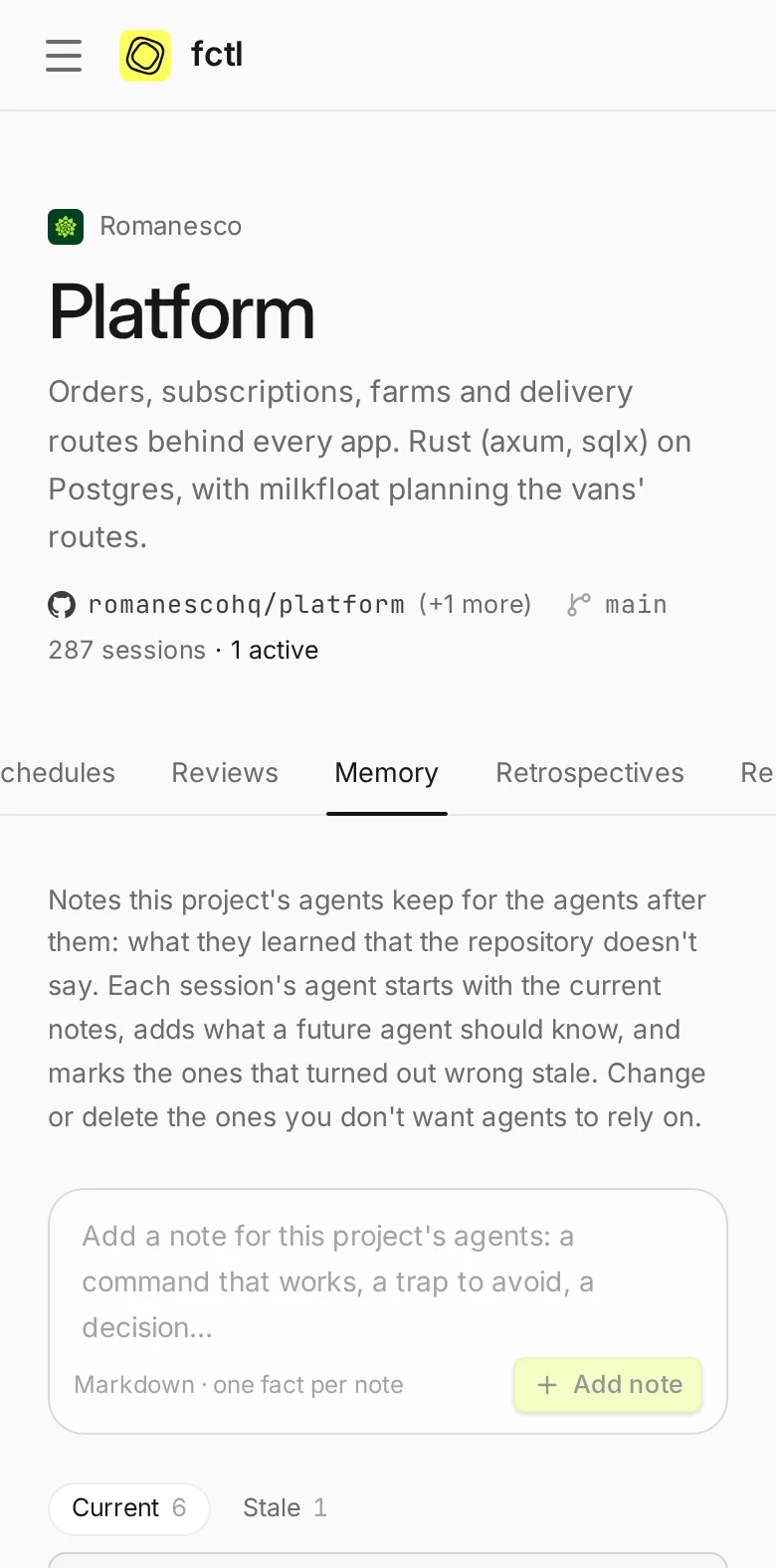The Platform project's memory on a phone.