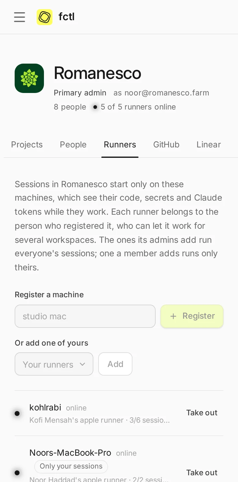 Romanesco's runners on a phone.